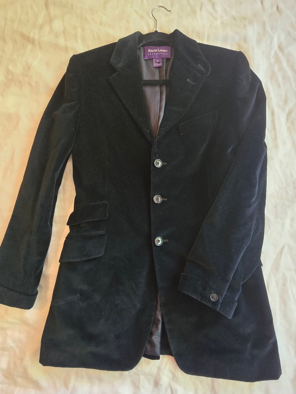 Ralph Lauren Black Velvet Three-Button Blazer Purple Label